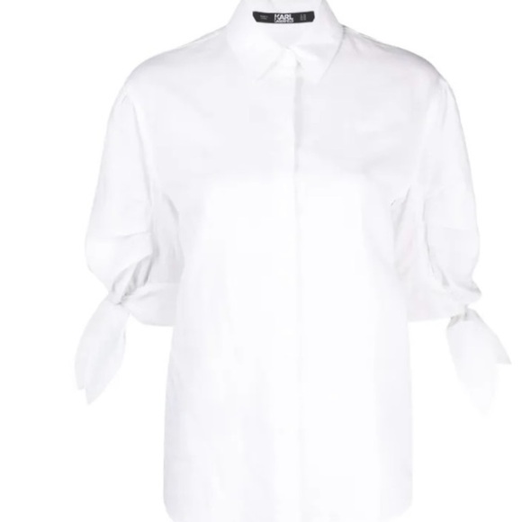 Karl Lagerfeld White Women's bow puff-sleeve shirt! Never worn! Size small! - Picture 1 of 2